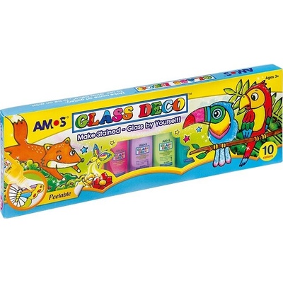 Amos Glass Deco Sada barviček na sklo 9 barev 22 ml + 1 černá kontura 40 ml + šablony, fólie