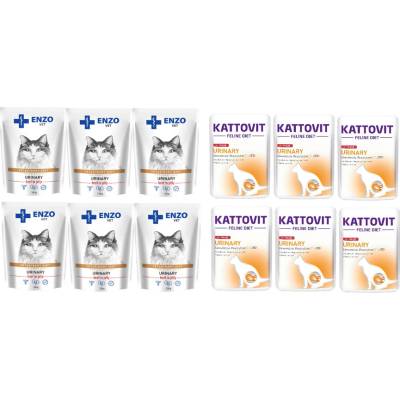 Kattovit Urinary telecí 6x85 g sáček + ENZO VET Urinary s hovězím masem 6x100 g