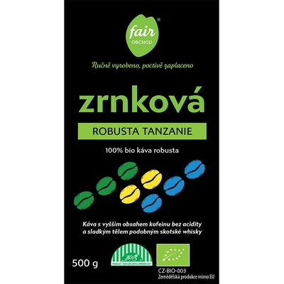 Fairobchod Bio káva Robusta Tanzanie zrnková 0,5 kg
