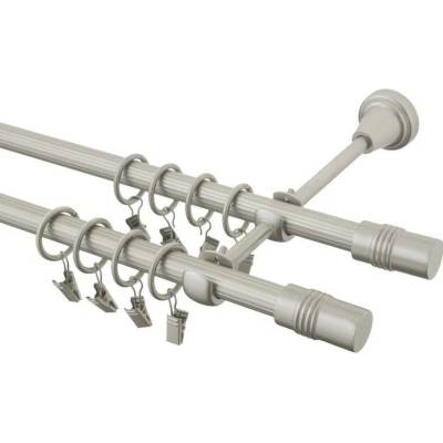 GARNÝŽE-HEBR Garnýž rýhovaná Cylinder double chrom mat dvojitá 180 cm