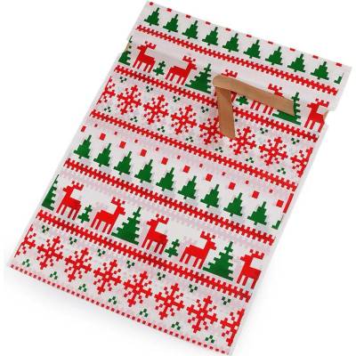 Sáček s atlasovou stuhou vánoční 23x33 cm - bílá (5 ks)