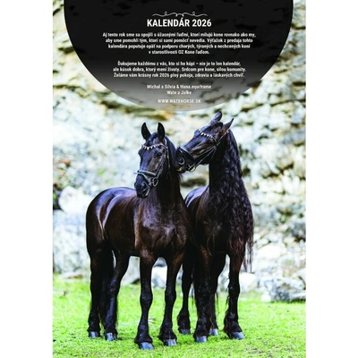 Kalendár WateHorse 2026 – frízske kone VEĽKOSŤ: A4/ 21cm x 29,7cm