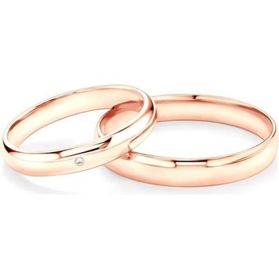 SAVICKI Сватбени халки Fairytale: розово злато, бял сапфир, полукръгъл профил. 3 мм и 4 мм