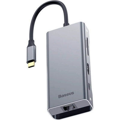 Baseus USB-C Square Desk Series Hub CATXF-0G - мултифункционален хъб за свързване на допълнителна периферия за устройства с USB-C (тъмносив)