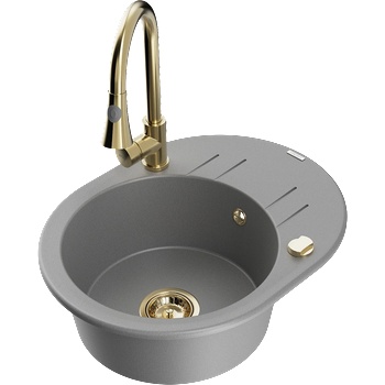 Mexen Kevin гранитна мивка с 1 отделение с отцедник и кухненски смесител Elia, сив - 6517-71-670101-50 (6517-71-670101-50)