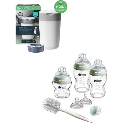 Tommee Tippee Комплект стъклени шишета за новородено Tommee Tippee - Natural Start + Хигиенен кош за пелени Twist and Click (TT.0018+TT.0153)