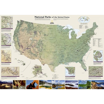 National Geographic Národní parky USA - nástěnná mapa 105 x 75 cm Varianta: bez rámu v tubusu, Provedení: laminovaná mapa v lištách