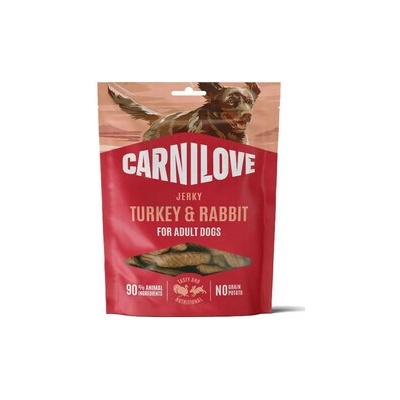 CARNILOVE Dog Jerky Turkey and Rabbit maškrty s morčacím a králičím mäsom pre dospelých psov 100 g