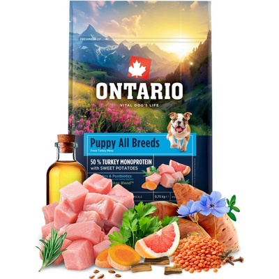 Ontario Puppy & Junior All Breeds Monoprotein Turkey & Sweet Potatoes 0,75 kg