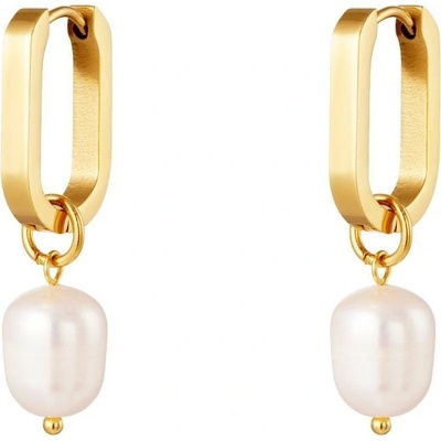 Ornamenti pozlacené náušnice Medium Pearl Square gold OOR300100