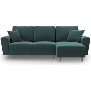 Cosmopolitan Design Кадифен разтегателен ъглов диван с място за съхранение в петролен цвят Kyoto - Cosmopolitan Design (COS_COR_2_F2_KYOTO7)