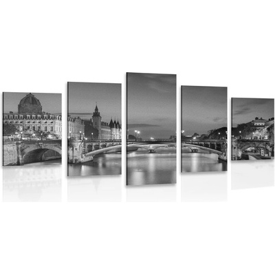 5-dielny obraz oslňujúca panoráma Paríža v čiernobielom prevedení