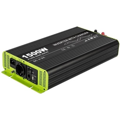 Kosun Měnič napětí výkon 1500W čistý sinus UPS DC24V/AC230V USB černo-zelený KOS1500-24