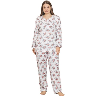 Макси дамска пижама в бяло с рози