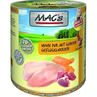 MAC's Mac’s Cat Adult, консерва за пораснали котки, БЕЗ ЗЪРНО, с пиле и цели пилешки сърца (мин. 70% месо), 800 гр - Германия - 872VE
