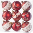 MagicHome Gule 9 ks červené s ornamentom na vianočný stromček 6 cm