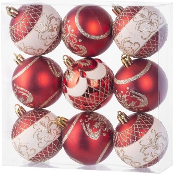 MagicHome Gule 9 ks červené s ornamentom na vianočný stromček 6 cm