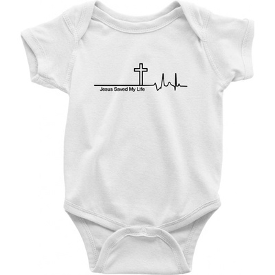 Jesus Saved My Life kríž ekg Dojčenské body krátký rukáv biele