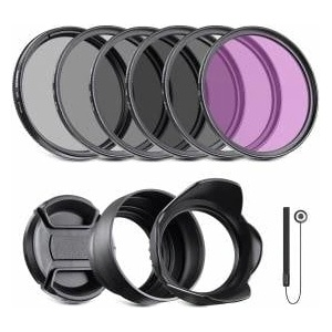 NEEWER 67mm ND Filter Kit and Lens Accessories, ND2 ND4 ND8 UV FLD CPL (Circular Polarizing) Filter Set with Lens Cap/Tulip Lens Hood - 10088186