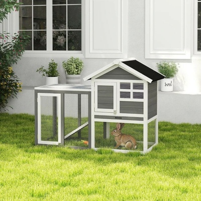 PawHut Králíkárna pro malá zvířata šedá bílá 122 x 62,6 x 92 cm – Sleviste.cz