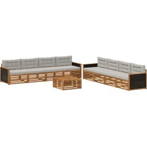 vidaXL Комплект дивани за открито 9 бр. Натурално и светлосиво (3383164)