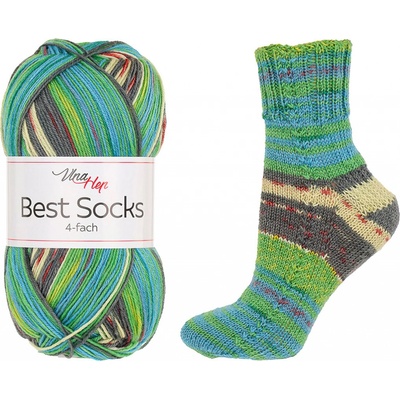 Pletací / háčkovací příze Vlna-Hep BEST SOCKS 4-fach 7385 zeleno-modrá vzorovaná, ponožková, 100g/420m