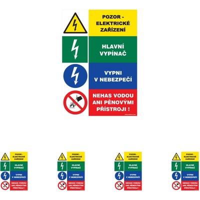 Walteco Pozor, elektrické zařízení 100x150mm, čtyřkombinace, samolepka Množství: 5 ks , 20095BP1