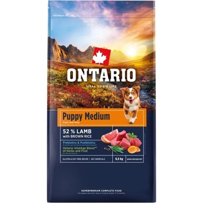 ONTARIO Puppy Medium Lamb & Brown Rice 6, 5 кг