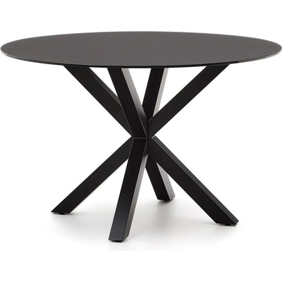 Kave Home Argo Černý kulatý jídelní stůl se skleněnou deskou 120 cm