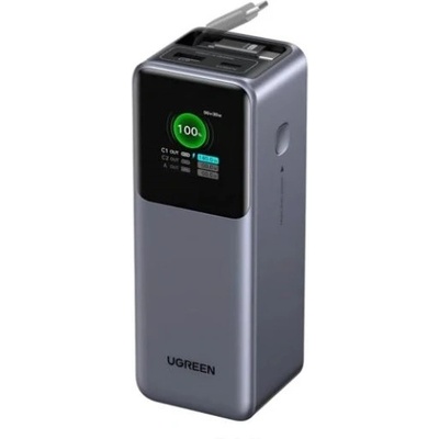 UGREEN Преносимо зарядно устройство UGREEN Power Bank, Nexode Power Bank 20000mAh, с подвижен кабел, 165W, цифров дисплей, сиво (95670B)