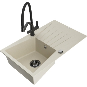 Mexen Cesar еднокоморна гранитна мивка с отцедник и кухненски смесител Duo, бежов - 6514-69-671701-70-B (6514-69-671701-70-B)