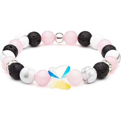 BudNej minerální motýl Swarovski z růženínu howlitu a lávových kamenů MN1122