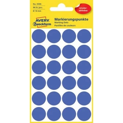 AVERY ZWECKFORM okrúhle 18 mm odstrániteľné modré 96 etikiet bal 4 list