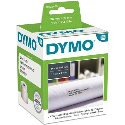 DYMO 99012 White Paper (S0722400) VE 2 Rolln 260 Labels, 89mm x 36mm S0722400