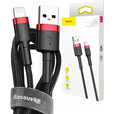 Baseus CALKLF-A19 Cafule Odolný nylonový USB / Lightning QC3.0 2.4A, 0,5m, černo-červený