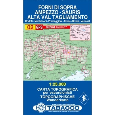 Tabacco topographische Wanderkarte Forni di Sopra, Ampezzo-Sàuris, Alta Val Tagliamento