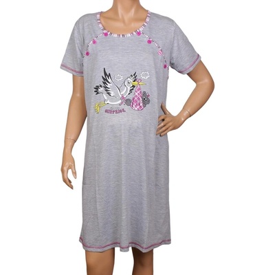 Сива нощница за кърмачки с щъркел и раиран кант