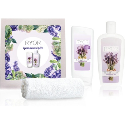 Ryor Levandulová péče sprchový gel 200 ml + tělové mléko 300 ml + ručník 30 x 50 cm dárková sada