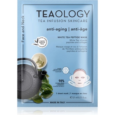 Teaology White Tea Peptide Mask платнена маска за интензивно опъване и озаряване на кожата на лицето 21ml