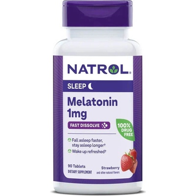 Natrol Melatonin 1 mg, rýchle rozpustenie, jahoda, 90 tabliet