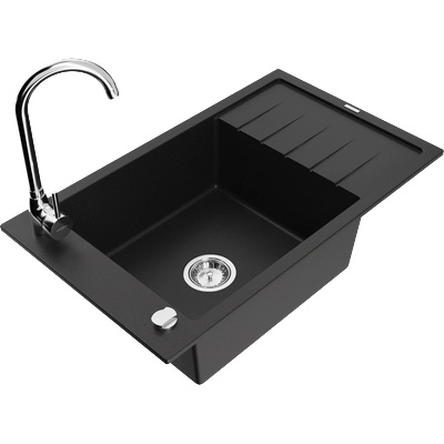 Mexen Elias гранитна мивка с 1 отделение с отцедник и кухненски смесител Telma, черен - 6511-77-670200-00 (6511-77-670200-00)
