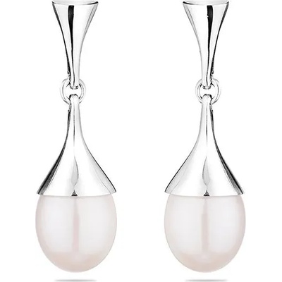 Swan Сребърни обици със сладководни бели перли IE0385W Swan