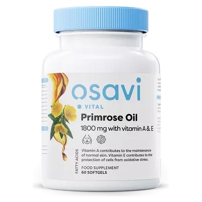 Osavi Primrose Oil with Vitamin A & E, Масло от вечерна иглика с витамини A и E, 1800 мг, 60 растителни капсули