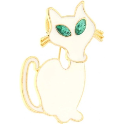 Biju brož bílá kočička se zelenýma očima 9001363