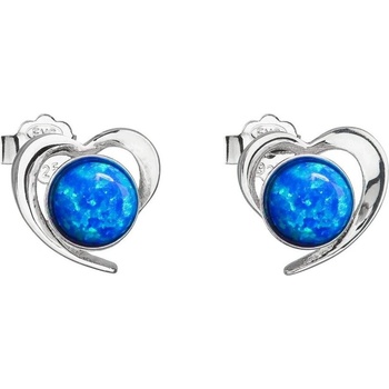 Evolution Group strieborné náušnice srdiečka s modrými syntetickými opálmi 31259.3 blue