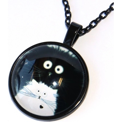 Fashion Jewerly Řetízek amulet černá kočka s bílou, maminka s koťátkem, balance love cats 3180