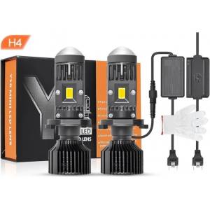  Комплект от 2 броя LED крушки с лупа, Y10 H4, 200%, 60W 6400LM, 6000K, 360° Canbus без грешки - 12V