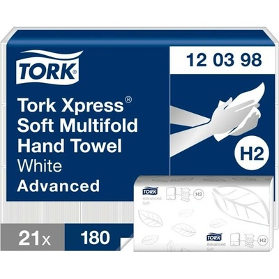 Tork Xpress Multifold H2 dvojvrstvové splachovacie biele 21,2 x 25,5 cm 21 x 180 ks