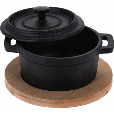 Excellent Houseware Litinový hrnec s víkem a deskou pro servírování teplých jídel, 200 ml 210000460 černá