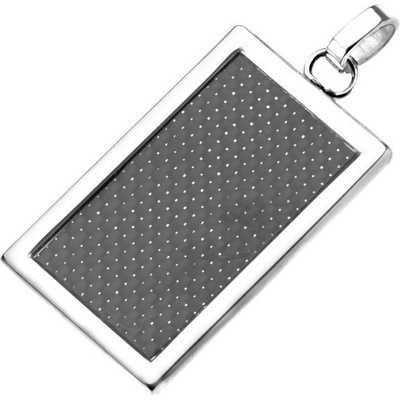 Šperky eshop Oceľová tabuľka karbónová obdĺžniková ozdoba R22.19